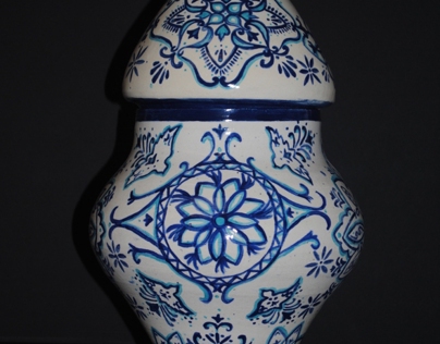 Lidded Jar with Blue & White Designs