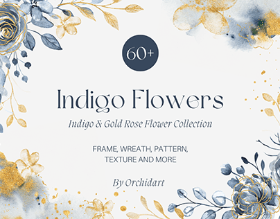 Indigo & Gold Rose Flower Collection