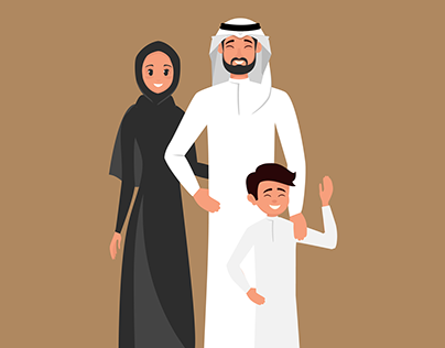 saudi family character illustration design