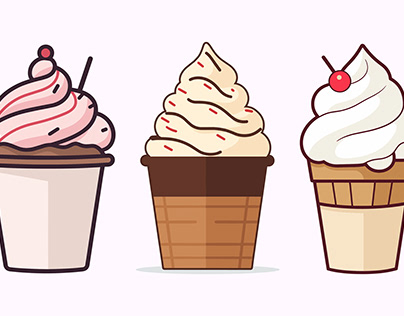 Cup Ice Cream Flat Vector illustration Set