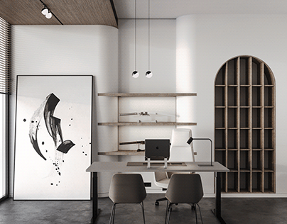 Modern, Japandi workroom interior design