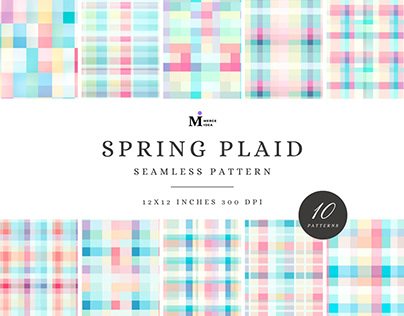 Spring Plaid Digital Paper, Pastel Plaid, Buffalo Plaid
