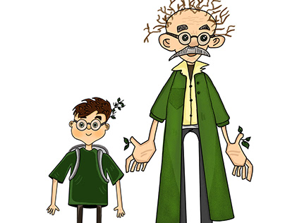 Grandpa and grandson (BOTANISTS) characters