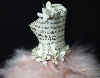 Miniature Paper Mannequin with Pink Feather Skirt