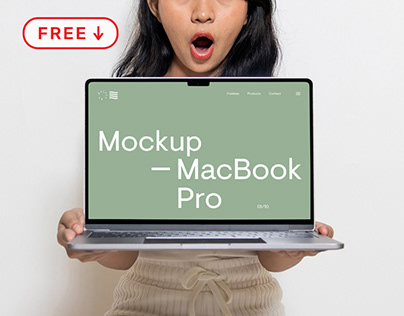 Free MacBook Pro Holding by Women Mockup