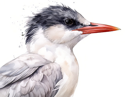 Tern Bird Portrait Watercolor Painting