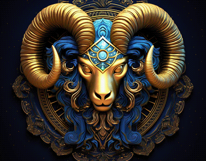 symbol Aries a god with eyes illuminated blue