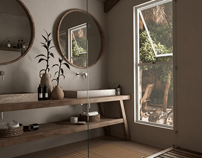 Cozy Haven: Warm toned bathroom