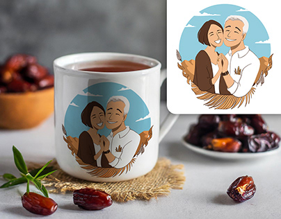 Personalized mug design. Custom digital couple portrait