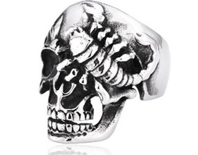 Punk Scorpion Skull Head Men's Titanium Ring