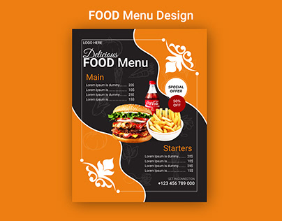 Creative one-page food menu vector illustration