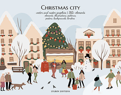 Christmas city clipart, Winter scene creator clipart