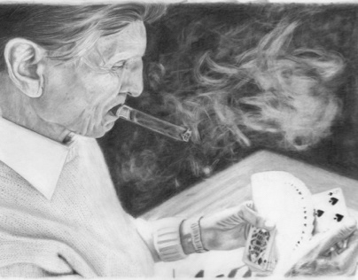 A pencil portrait of the magician Ed Marlo