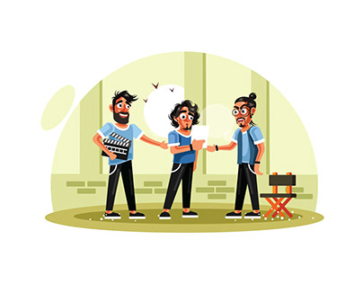 Movie Director, Assistant and Actor Vector Illustration