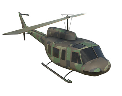 3D Military Helicopter Bell UH-1 Iroquois LowPoly Model