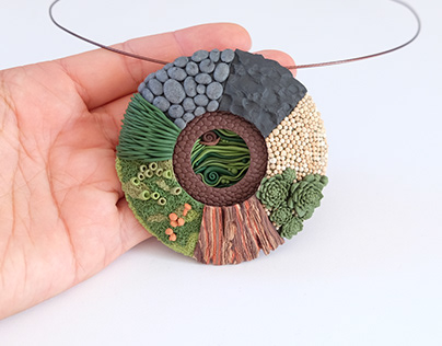 Fairy forest wearable art polymer clay necklace