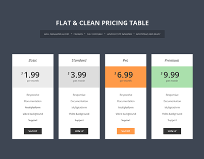 Flat & Clean Pricing Table