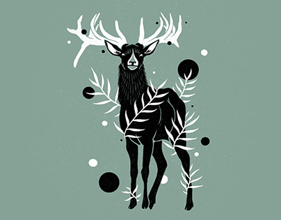 Botanical Deer Illustration