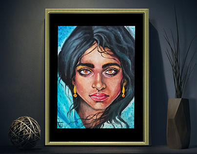 Portrait of a girl, oil paints, gypsy, witch