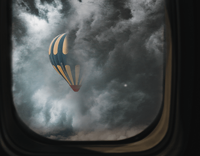 Photo composite of Airplane window.