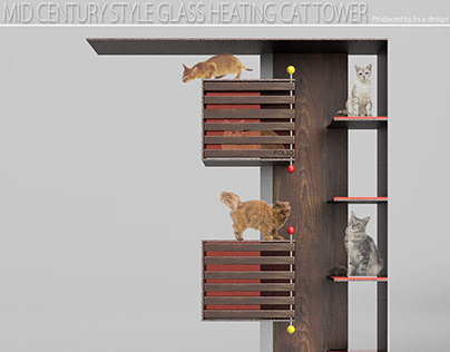 MID-CENTURY MODERN STYLE GLASS HEATING CAT TOWER