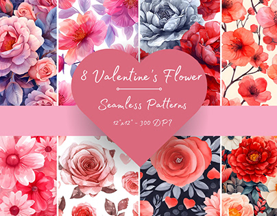8 Valentine's Flower seamless pattern 300 dpi