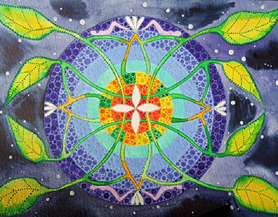 Art Nouveau Mandala Watercolor Painting