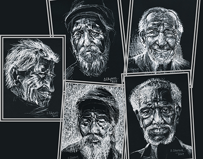 Older Men Portraits Line Art
