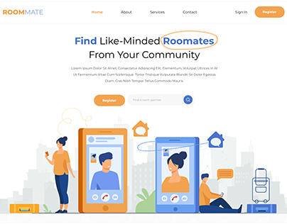 Landing page design for Roomies