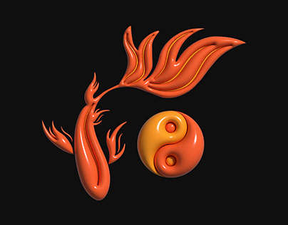 3d gold fish wish yin yang