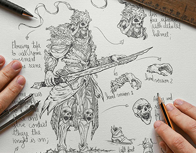 Pen & Ink Dead Knight Tattoo Design