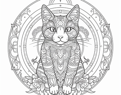 Floral Cat Coloring page for adult