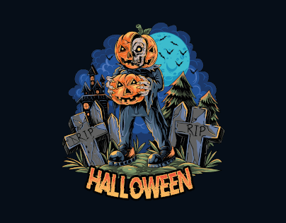 Halloween zombies bring halloween pumpkins at night
