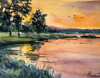 Sunset view  Watercolor on A4 size