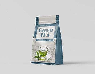 Green tea pouch design. Package design.