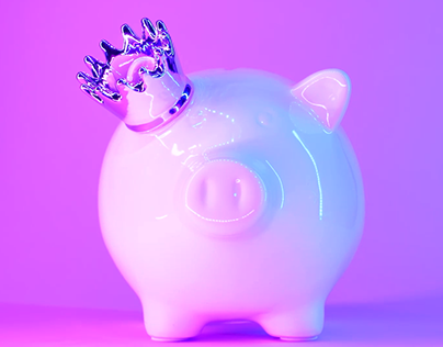 Piggy bank with cyber punk light effects