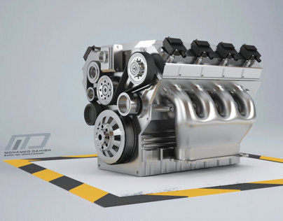 car engine 8 cylinders 3d modeling