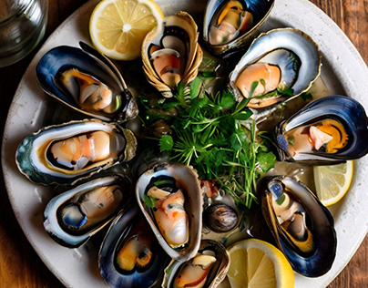 Seafood with many different types of shellfish.