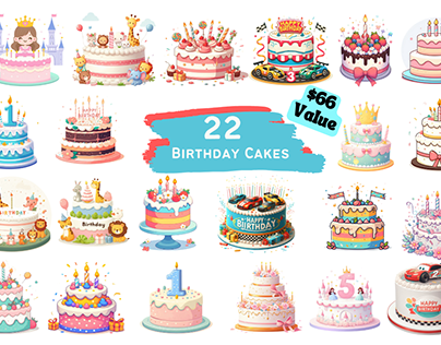 Birthday Cakes Bundle - 22 PNG - 4000x4000px - 300 DPI