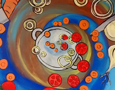 "Stone Soup" - Acrylic on Round Canvas
