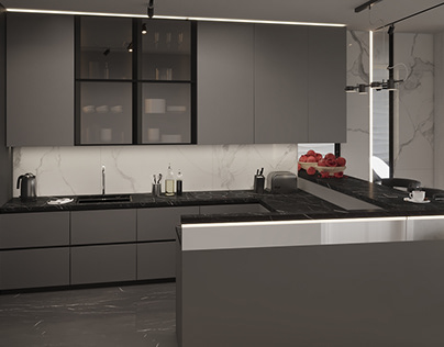 Monochrome kitchen for Duo interiors