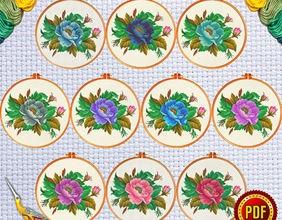 Set of 10 Elegant Flowers Cross Stitch Pattern 2