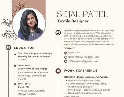 Project thumbnail - Sejal Patel CV