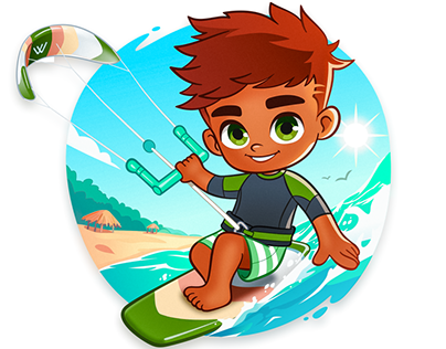 Mascote em Ilustração Vetorial - 'Pedrinho' Kite Surf