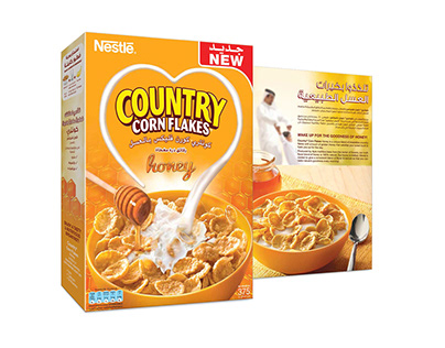 Packaging and retail design for Country Corn flakes