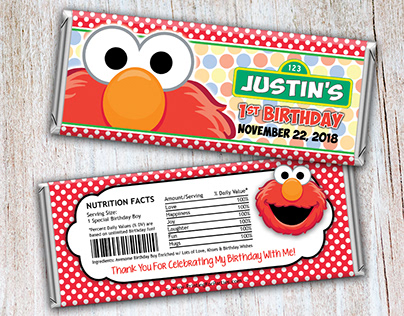 Custom Elmo Birthday Candy Bar Wrapper Design