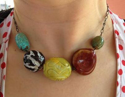 nut, semi-precious stones, porcelain necklace