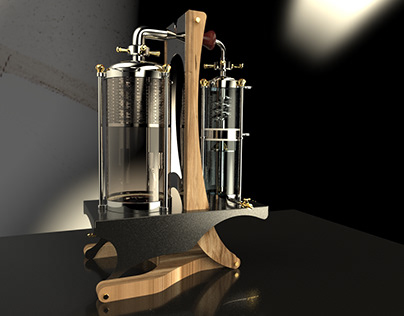 Homemade distiller. Drawing and 3D model