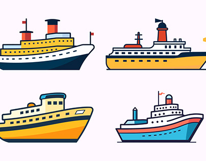 Ship Flat Vector illustration set