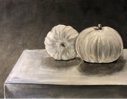 Still Life of October Pumpkins, Oils &Greyscale